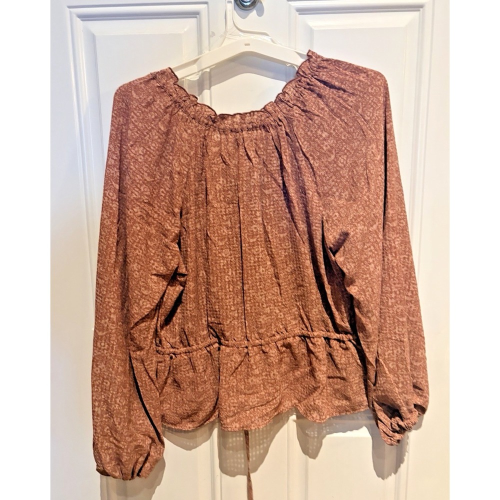 Universal Threads Mauve Floral Balloon Sleeve Blouse with Cinch Waist - L - Picture 3 of 5